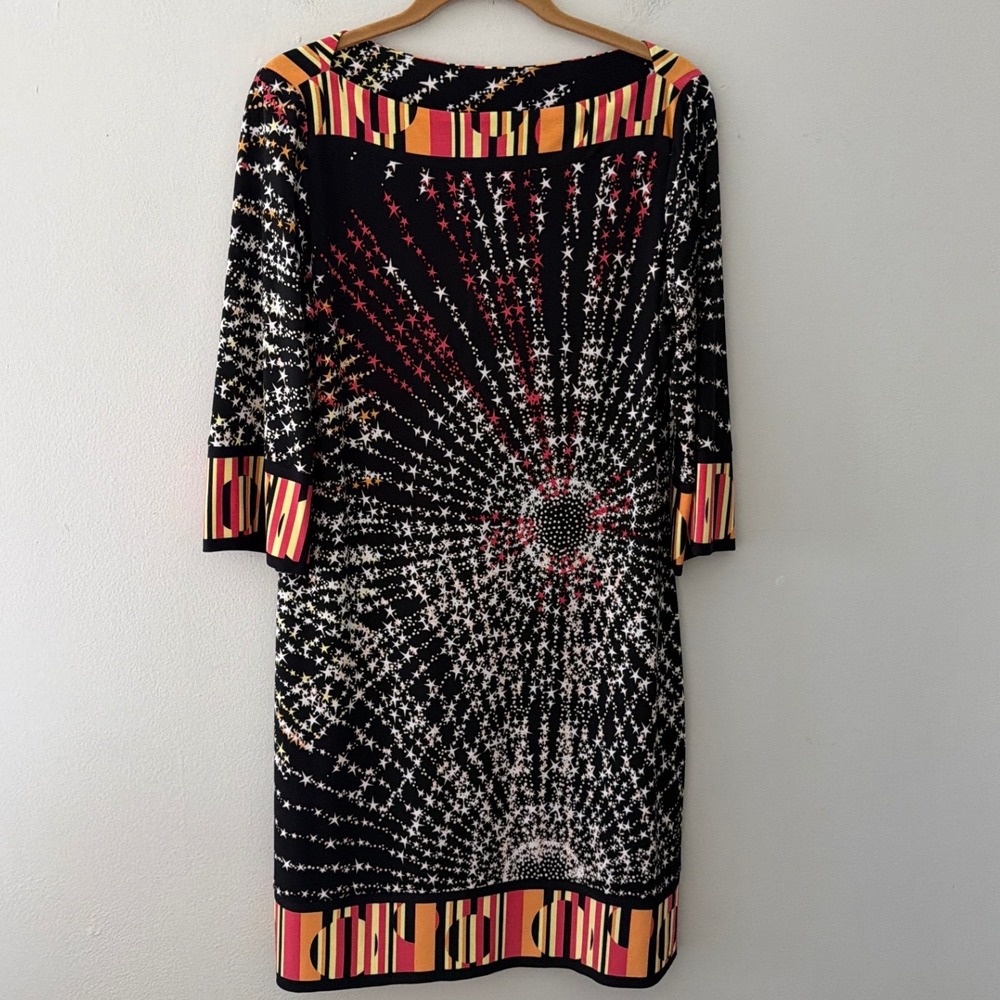 Ali Ro Womens Black Starburst Star Print Boat Neck 3/4 Sleeve Sheath Dress 12